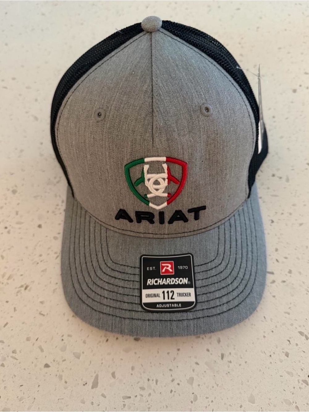 NWT Ariat Richardson 112 Trucker Hat Men Gray Black Mexico Mexican Flag Cap